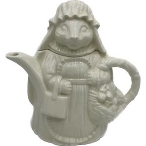Vtg Bunny‎ Rabbit Teapot White Ceramic Lid 9" Signed Collectible Cottage Core